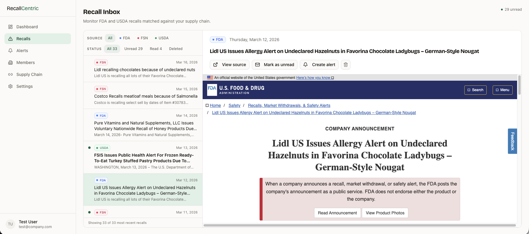 Recall Monitoring & Detection